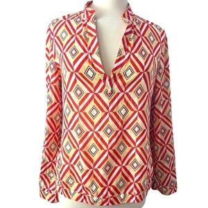 Tory Burch Beach Cover up Tunic Light Cotton 70's Vibe Diamond Red Yellow